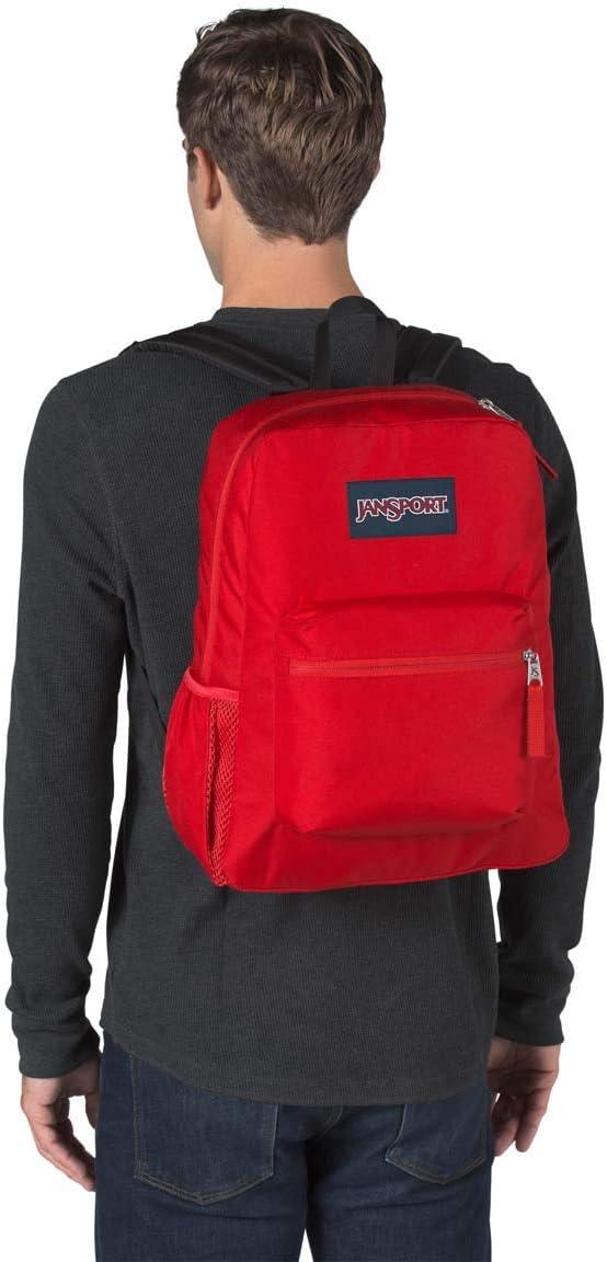 imageJanSport Cross Town Backpack 17quot x 125quot x 6quot Simple Bag for Everyone with 1 Main Compartment Front Utility Pocket Premium Class Accessories BlackRed Tape