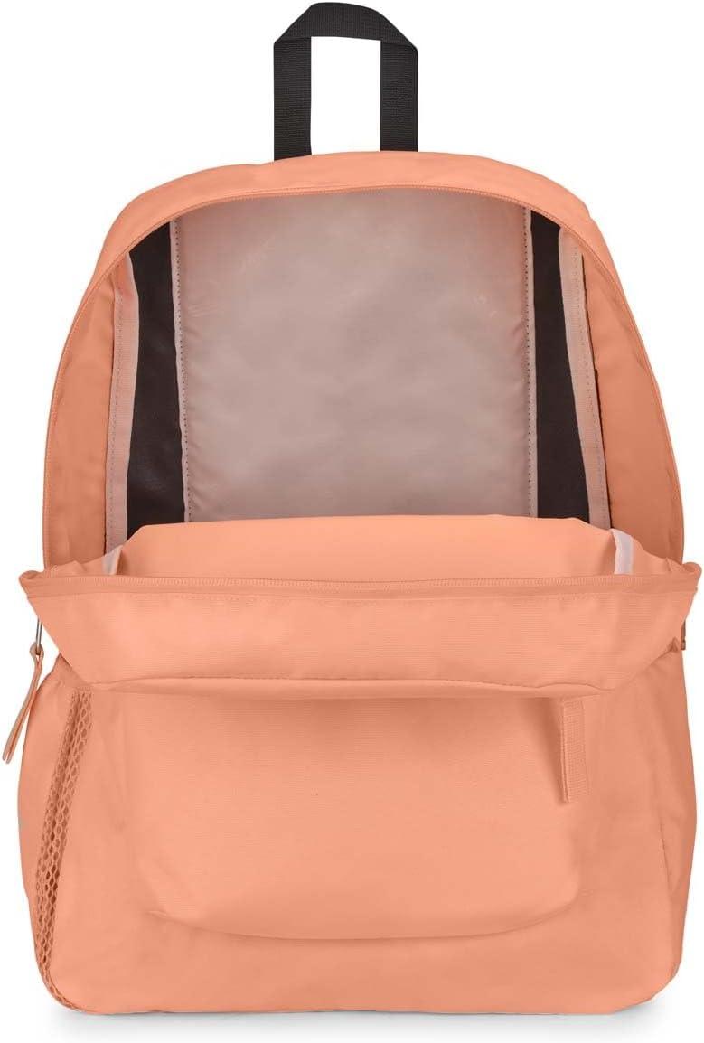 imageJanSport Cross Town Backpack 17quot x 125quot x 6quot Simple Bag for Everyone with 1 Main Compartment Front Utility Pocket Premium Class Accessories BlackPeach Neon