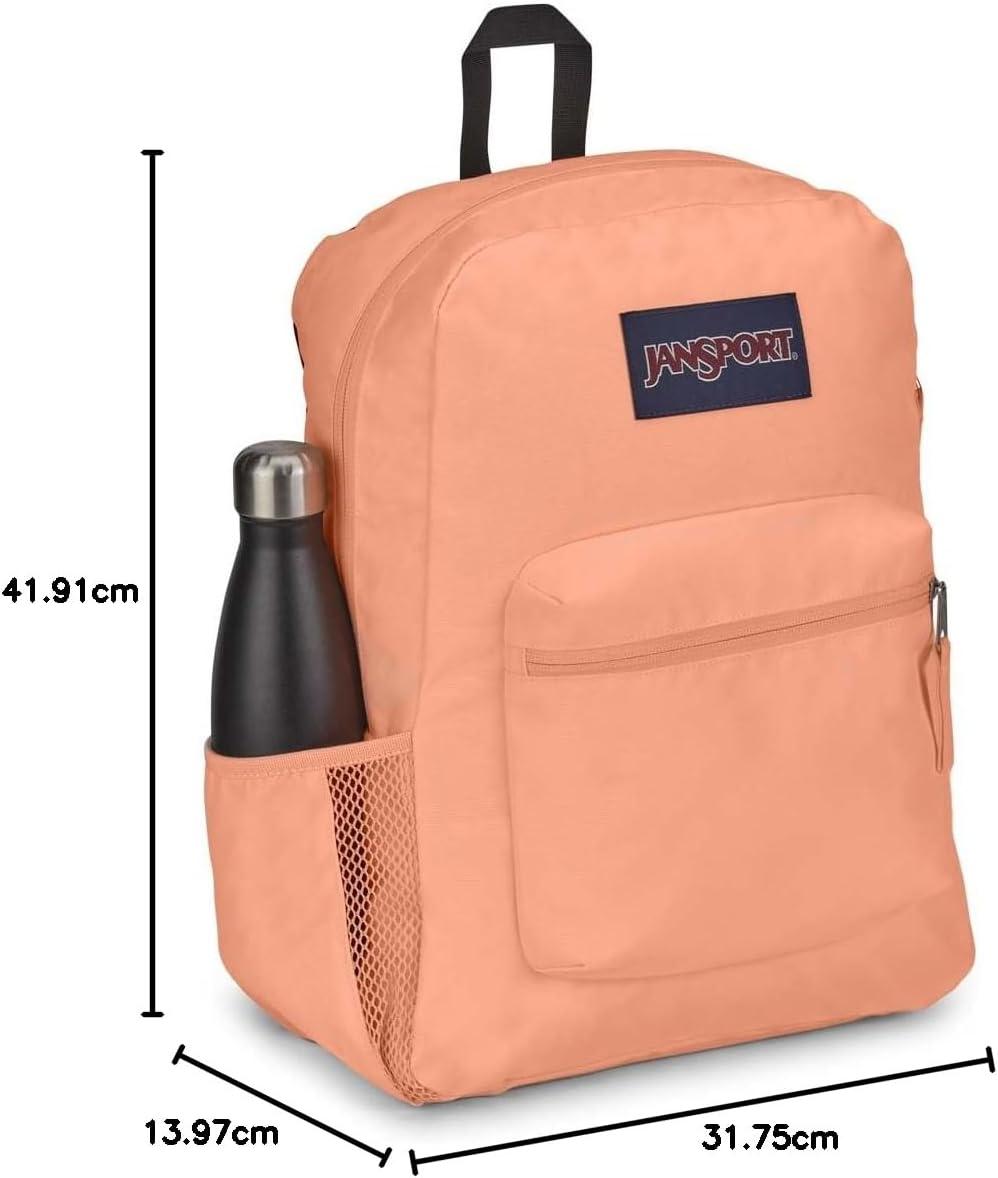 imageJanSport Cross Town Backpack 17quot x 125quot x 6quot Simple Bag for Everyone with 1 Main Compartment Front Utility Pocket Premium Class Accessories BlackPeach Neon