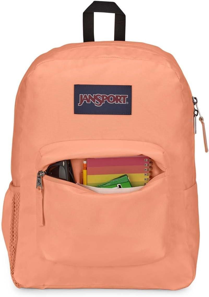 imageJanSport Cross Town Backpack 17quot x 125quot x 6quot Simple Bag for Everyone with 1 Main Compartment Front Utility Pocket Premium Class Accessories BlackPeach Neon