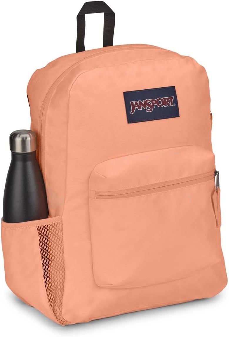 imageJanSport Cross Town Backpack 17quot x 125quot x 6quot Simple Bag for Everyone with 1 Main Compartment Front Utility Pocket Premium Class Accessories BlackPeach Neon