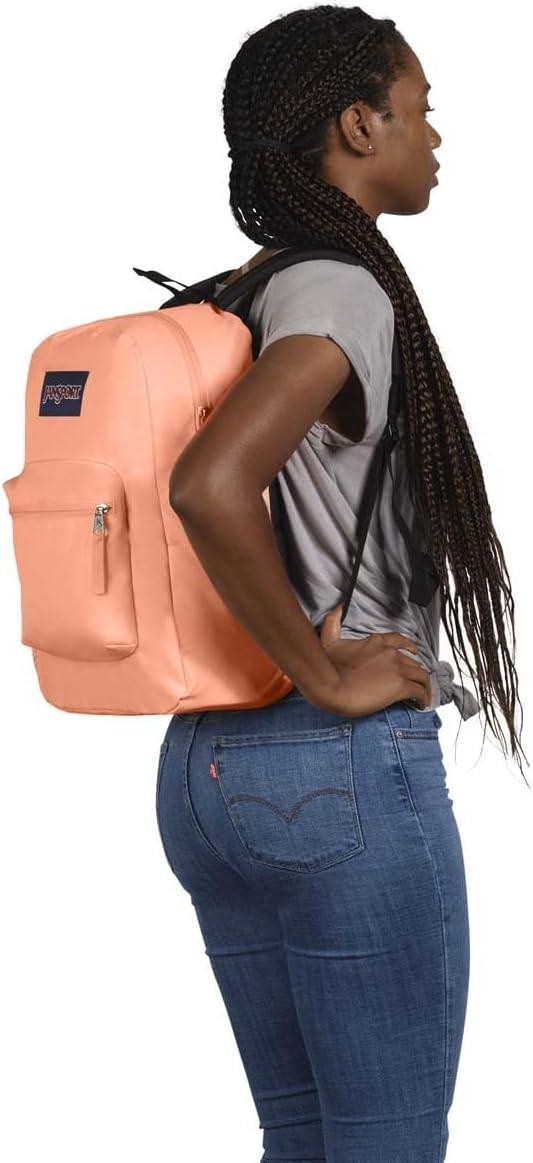 imageJanSport Cross Town Backpack 17quot x 125quot x 6quot Simple Bag for Everyone with 1 Main Compartment Front Utility Pocket Premium Class Accessories BlackPeach Neon
