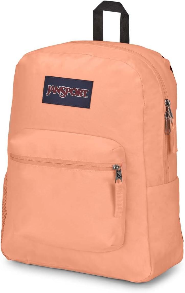 imageJanSport Cross Town Backpack 17quot x 125quot x 6quot Simple Bag for Everyone with 1 Main Compartment Front Utility Pocket Premium Class Accessories BlackPeach Neon