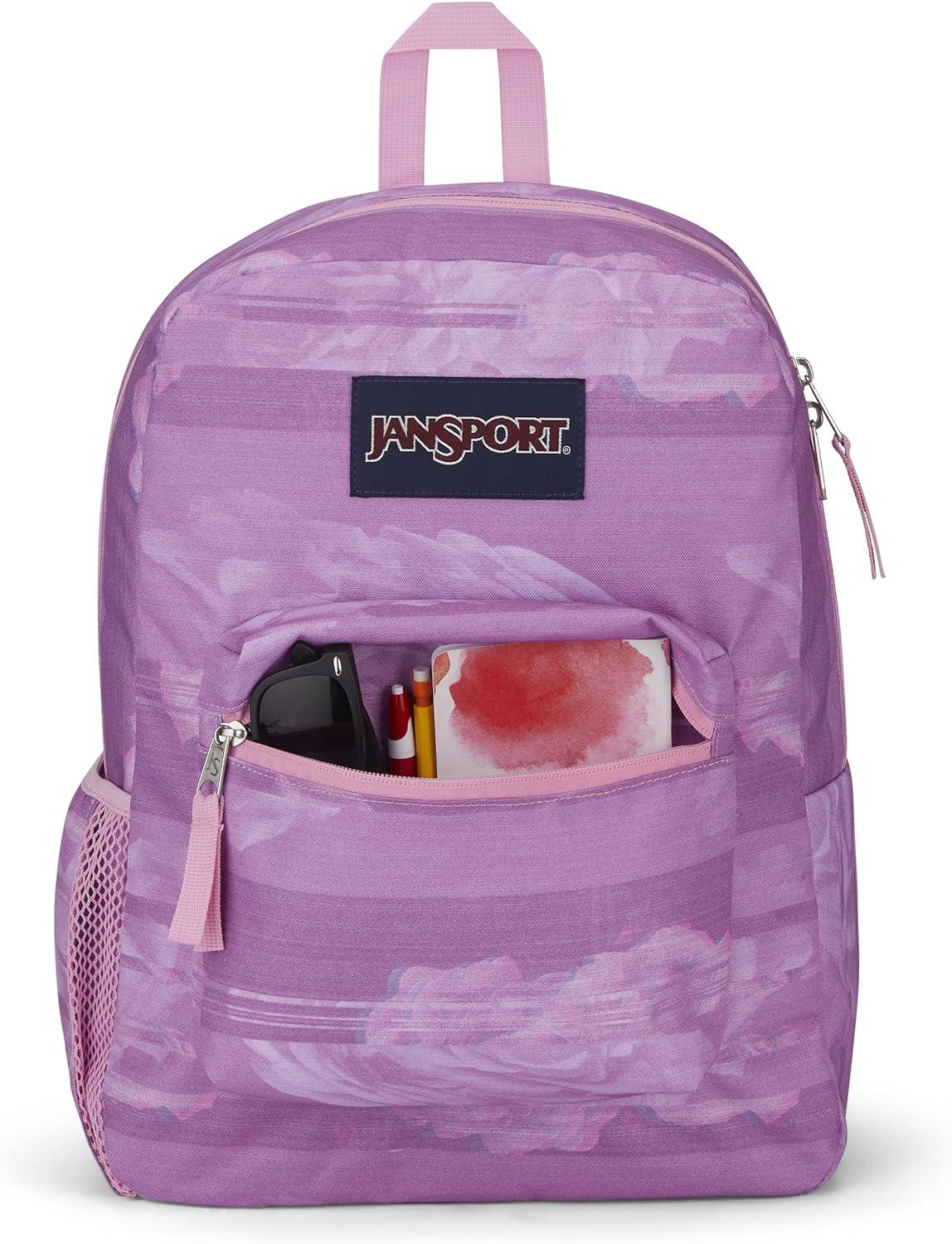 imageJanSport Cross Town Backpack 17quot x 125quot x 6quot Simple Bag for Everyone with 1 Main Compartment Front Utility Pocket Premium Class Accessories BlackStatic Rose