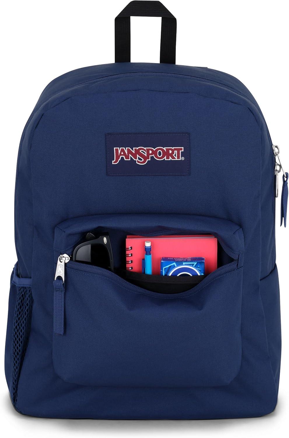 imageJanSport Cross Town Backpack 17quot x 125quot x 6quot Simple Bag for Everyone with 1 Main Compartment Front Utility Pocket Premium Class Accessories BlackNavy