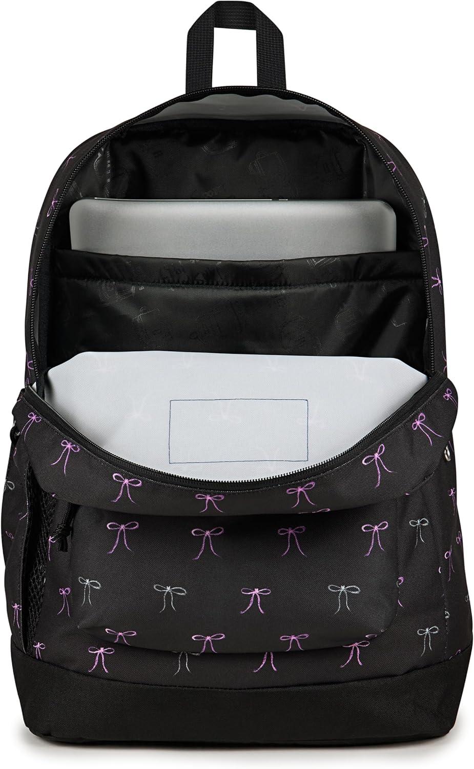 imageJanSport Cross Town Plus Backpack  Large Main Compartment Side Water Bottle Pocket 15Inch Padded Laptop Sleeve  BlackBad Bows