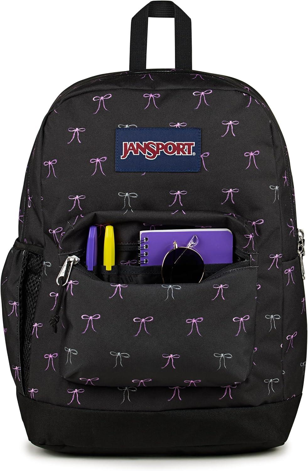 imageJanSport Cross Town Plus Backpack  Large Main Compartment Side Water Bottle Pocket 15Inch Padded Laptop Sleeve  BlackBad Bows