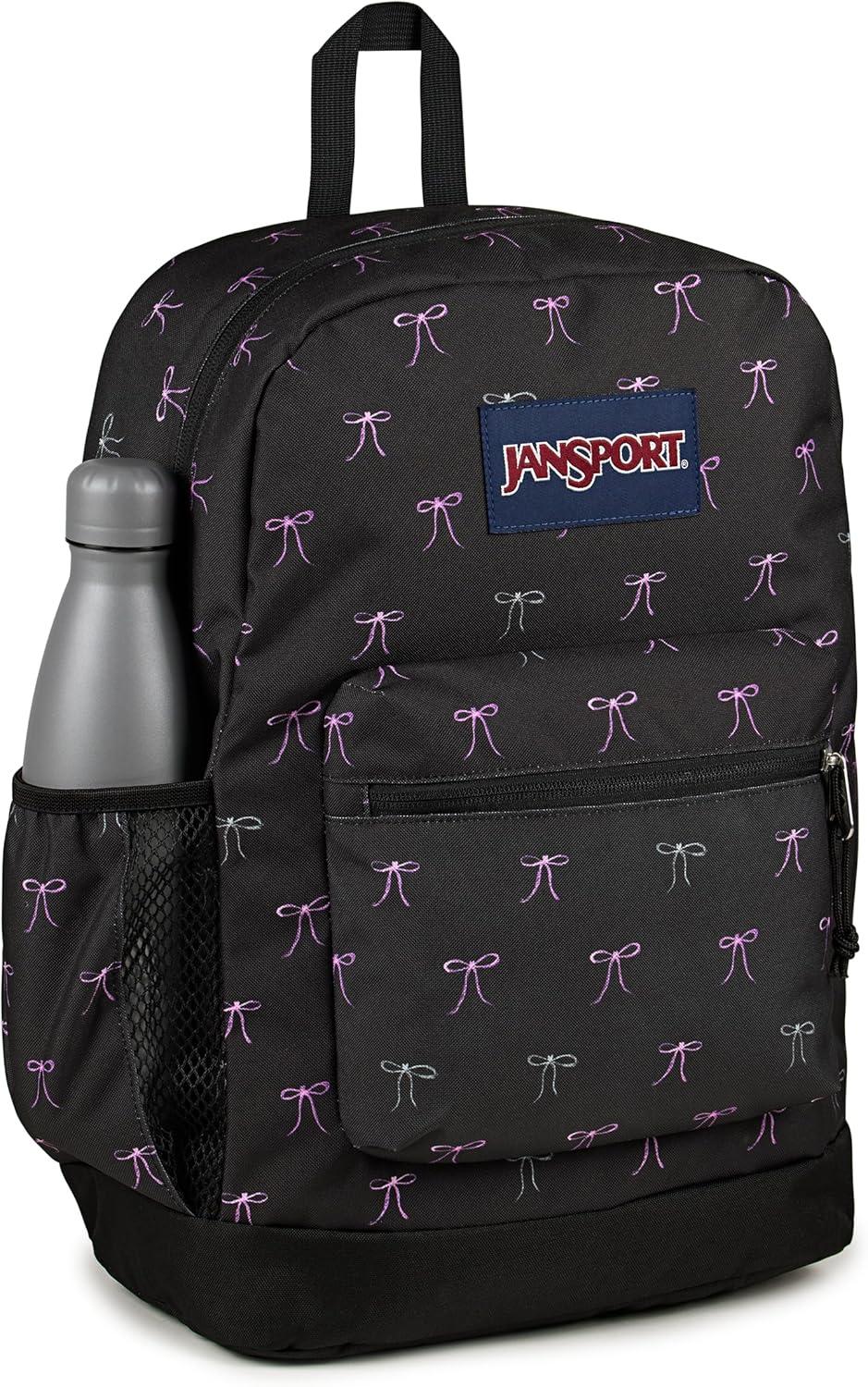 imageJanSport Cross Town Plus Backpack  Large Main Compartment Side Water Bottle Pocket 15Inch Padded Laptop Sleeve  BlackBad Bows