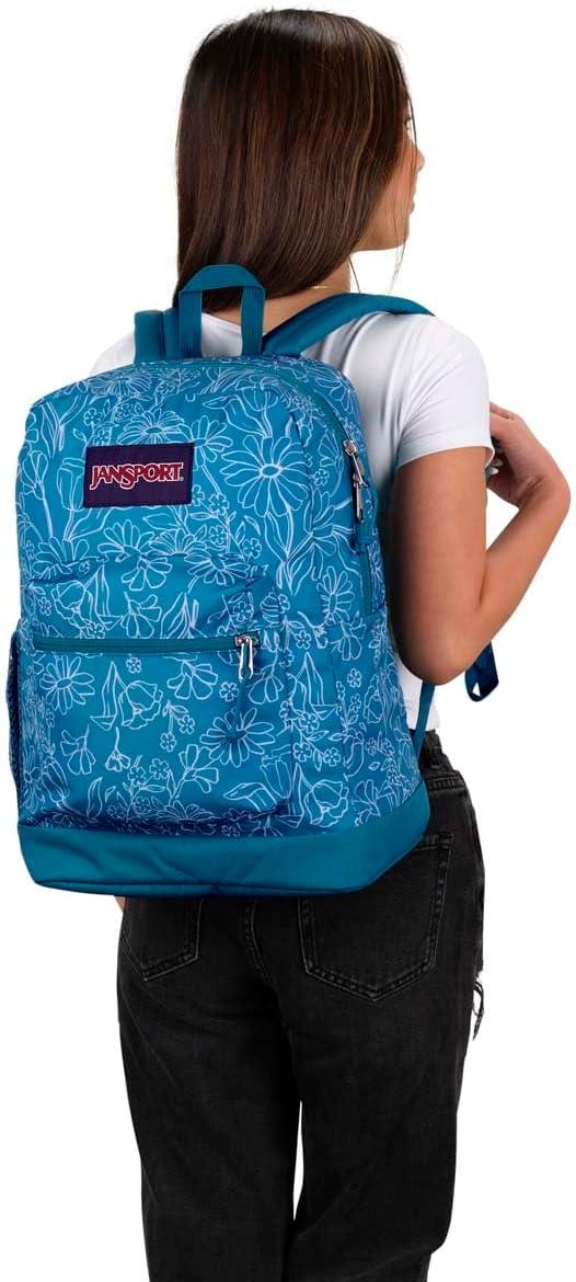 imageJanSport Cross Town Plus Backpack  Large Main Compartment Side Water Bottle Pocket 15Inch Padded Laptop Sleeve  BlackDelightful Daisies Green
