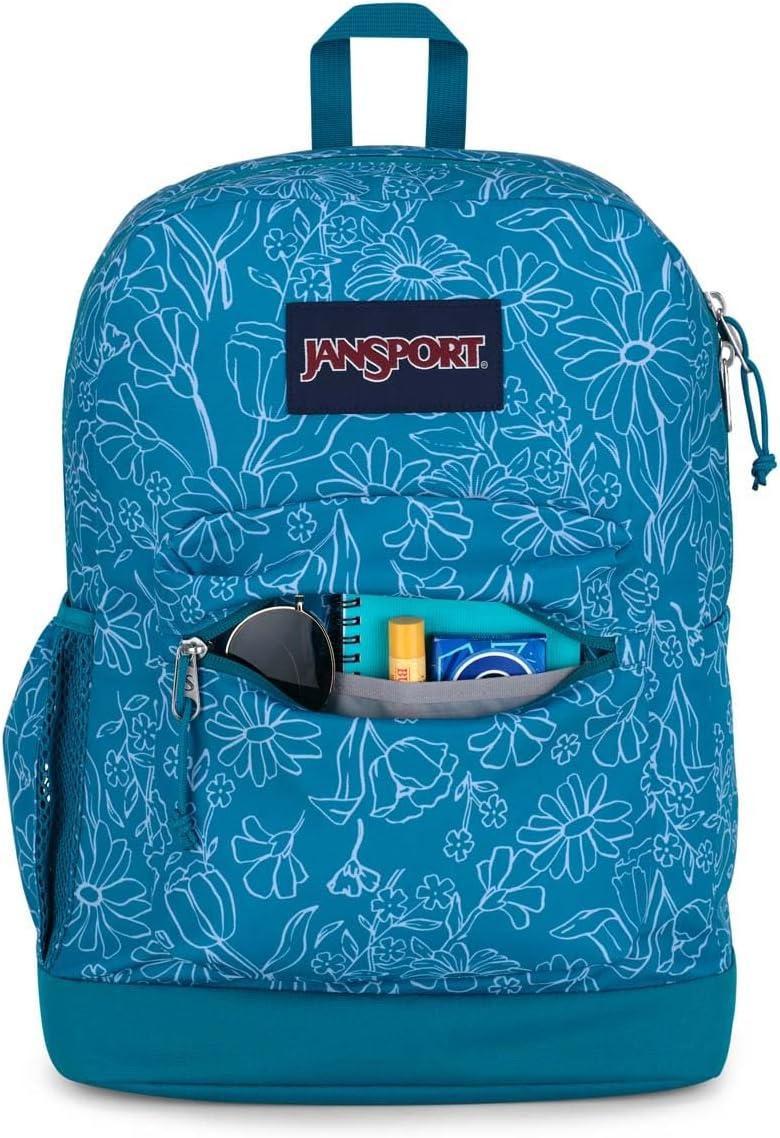 imageJanSport Cross Town Plus Backpack  Large Main Compartment Side Water Bottle Pocket 15Inch Padded Laptop Sleeve  BlackDelightful Daisies Green