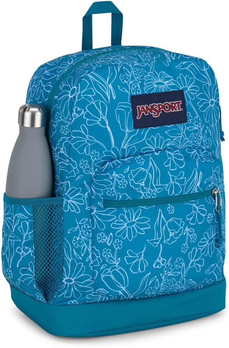 imageJanSport Cross Town Plus Backpack  Large Main Compartment Side Water Bottle Pocket 15Inch Padded Laptop Sleeve  BlackDelightful Daisies Green
