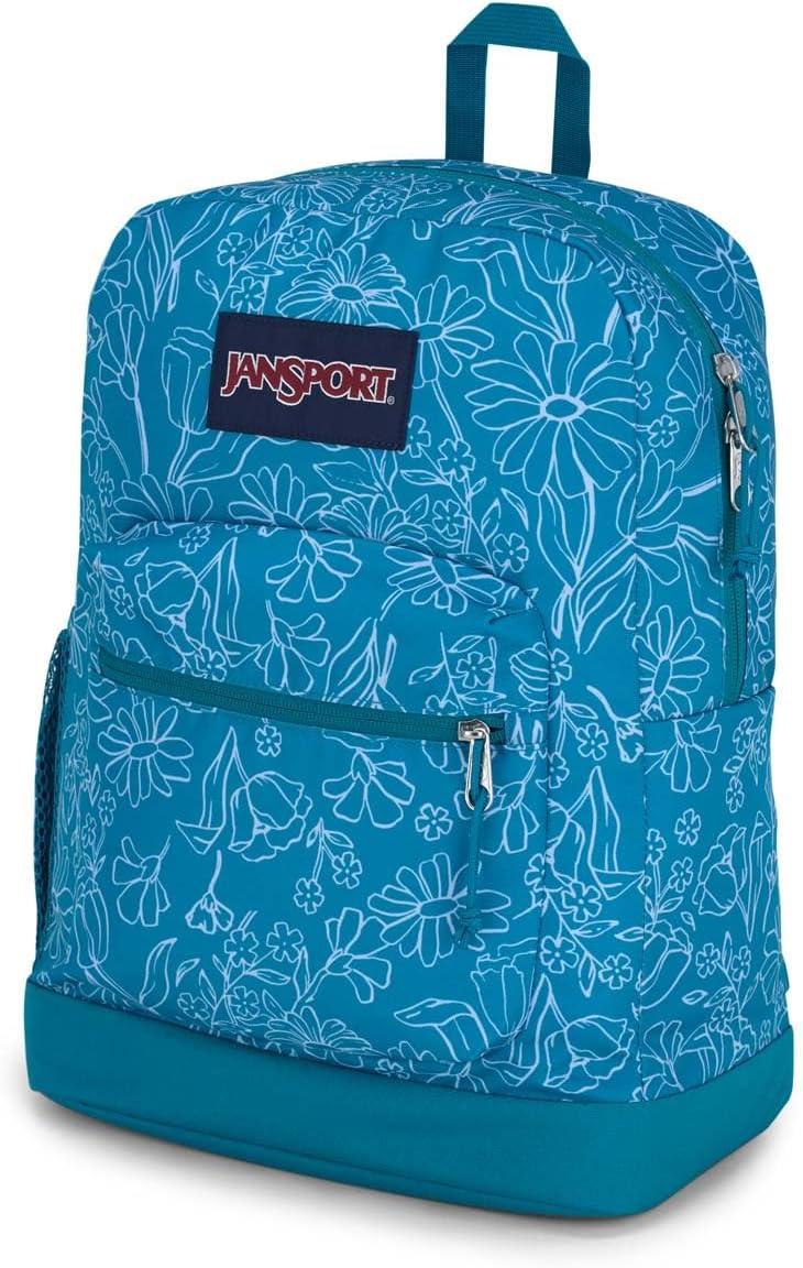 imageJanSport Cross Town Plus Backpack  Large Main Compartment Side Water Bottle Pocket 15Inch Padded Laptop Sleeve  BlackDelightful Daisies Green