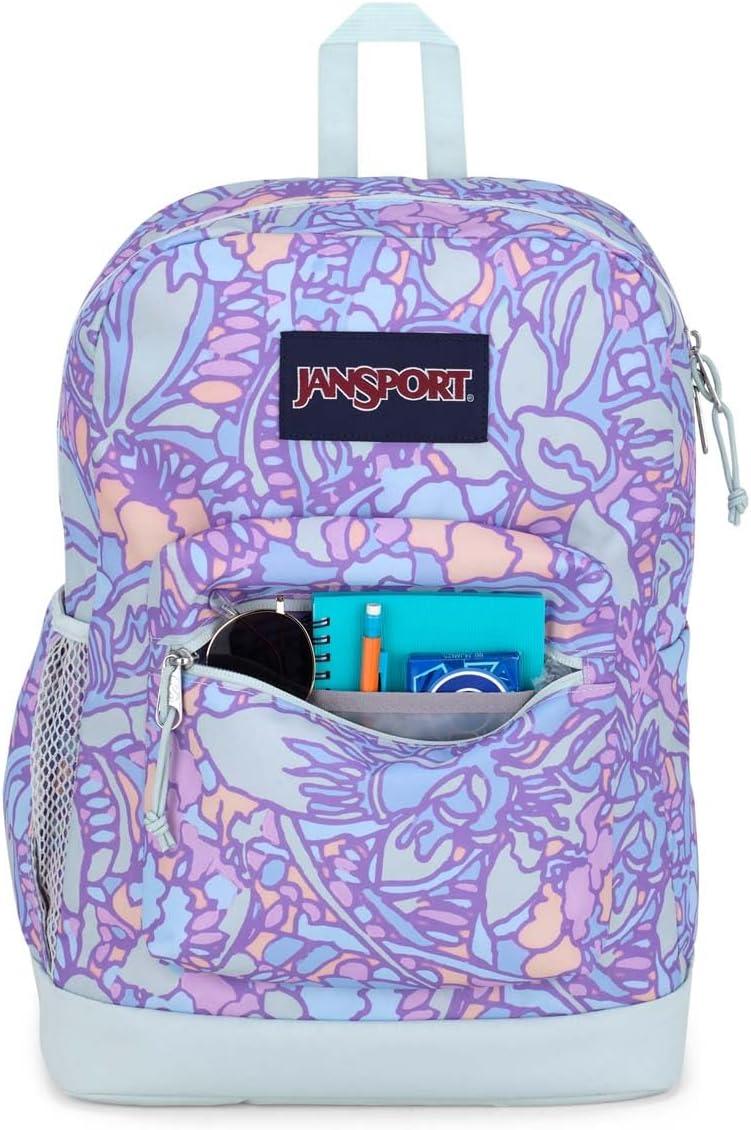 imageJanSport Cross Town Plus Backpack  Large Main Compartment Side Water Bottle Pocket 15Inch Padded Laptop Sleeve  BlackFluid Floral Pastel Lilac