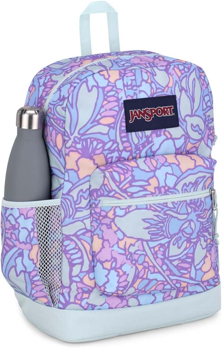 imageJanSport Cross Town Plus Backpack  Large Main Compartment Side Water Bottle Pocket 15Inch Padded Laptop Sleeve  BlackFluid Floral Pastel Lilac