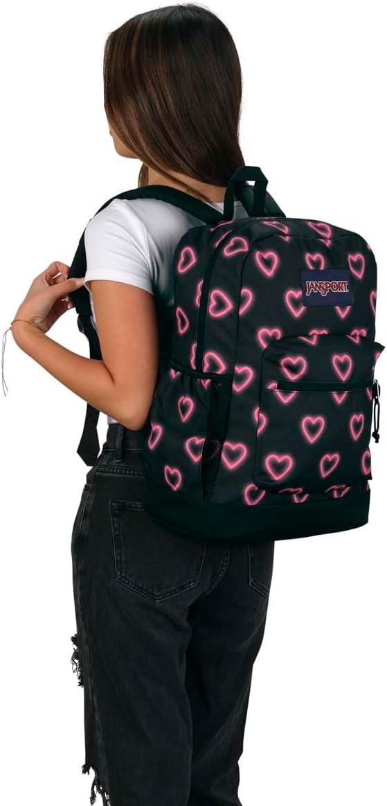 imageJanSport Cross Town Plus Backpack  Large Main Compartment Side Water Bottle Pocket 15Inch Padded Laptop Sleeve  BlackHappy Hearts Black