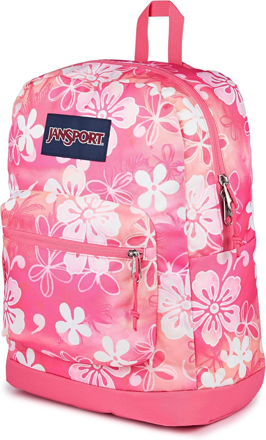 imageJanSport Cross Town Plus Backpack  Large Main Compartment Side Water Bottle Pocket 15Inch Padded Laptop Sleeve  BlackHiblisscus