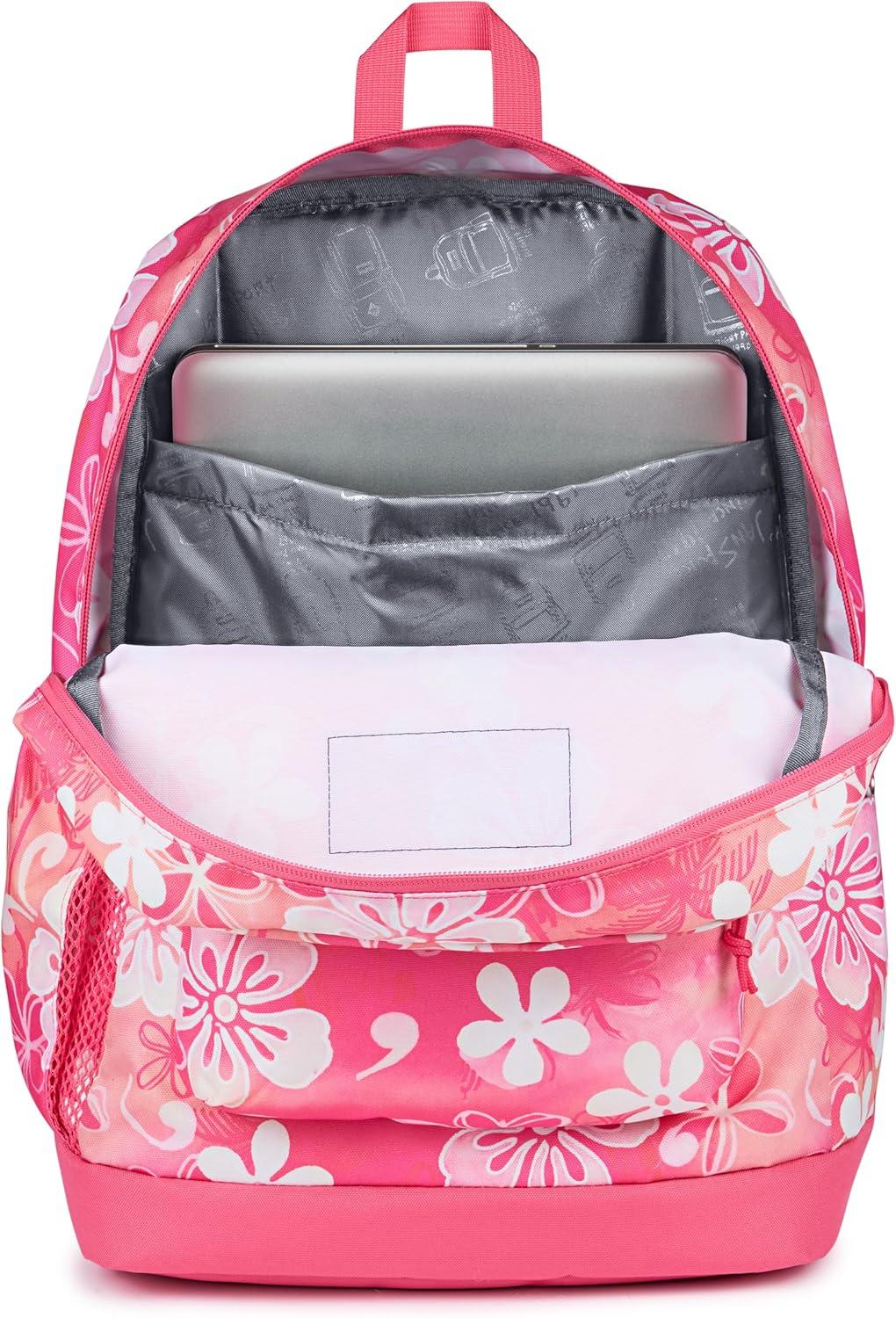 imageJanSport Cross Town Plus Backpack  Large Main Compartment Side Water Bottle Pocket 15Inch Padded Laptop Sleeve  BlackHiblisscus