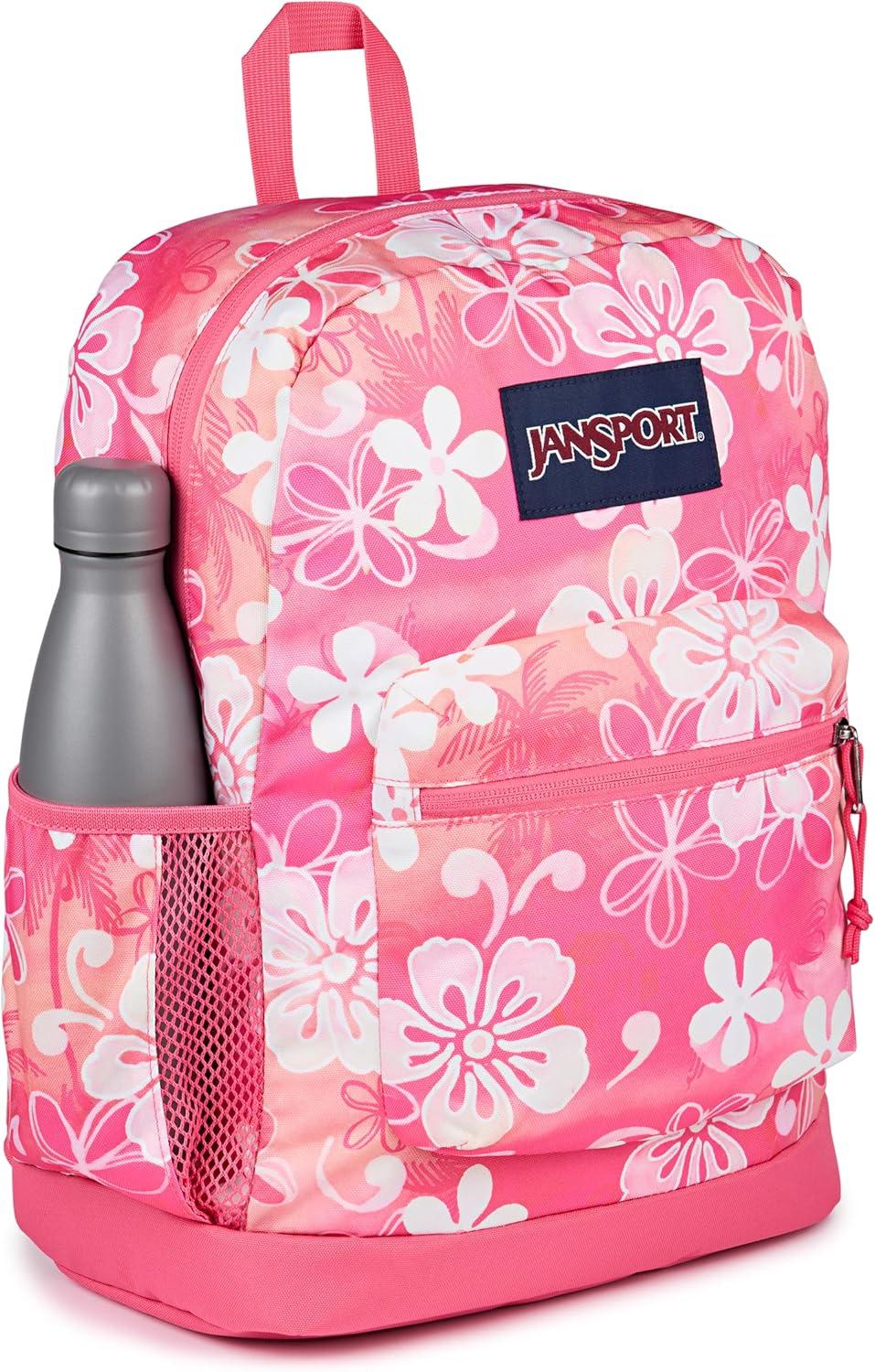 imageJanSport Cross Town Plus Backpack  Large Main Compartment Side Water Bottle Pocket 15Inch Padded Laptop Sleeve  BlackHiblisscus