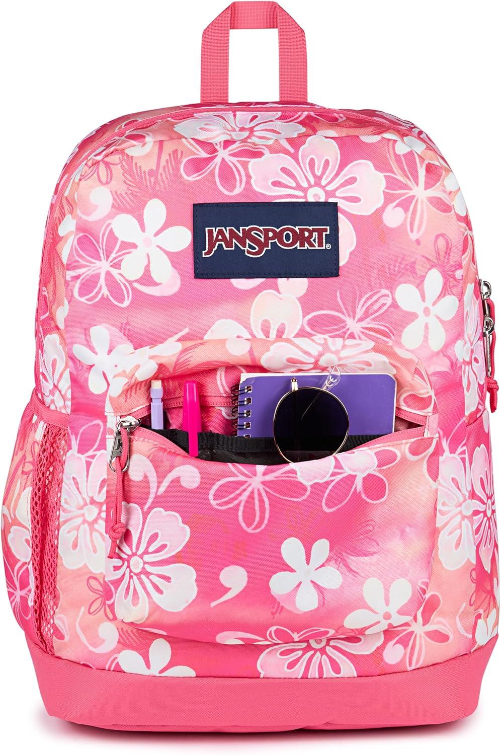 imageJanSport Cross Town Plus Backpack  Large Main Compartment Side Water Bottle Pocket 15Inch Padded Laptop Sleeve  BlackHiblisscus