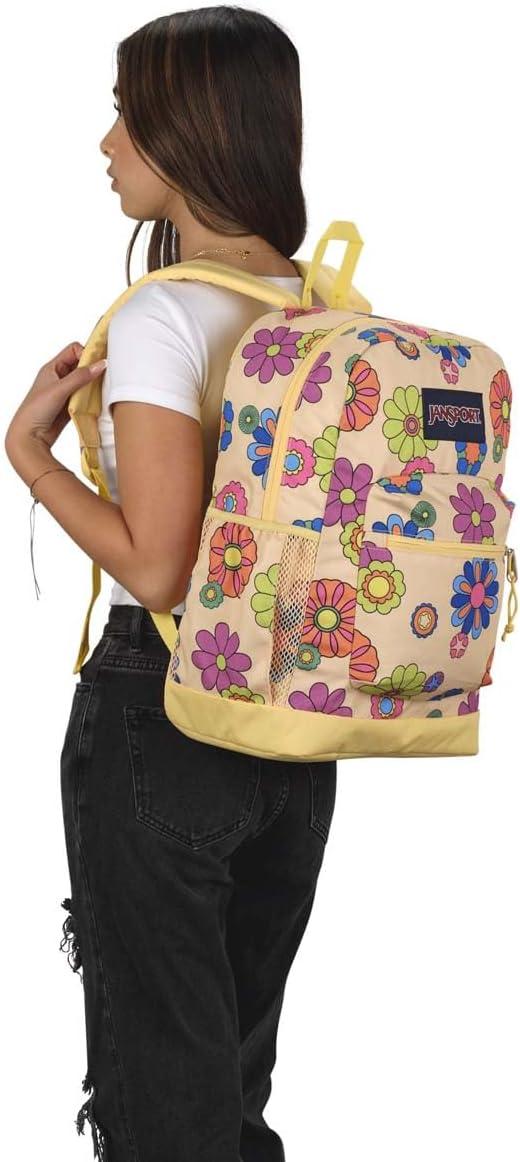 imageJanSport Cross Town Plus Backpack  Large Main Compartment Side Water Bottle Pocket 15Inch Padded Laptop Sleeve  BlackPower to the Flower