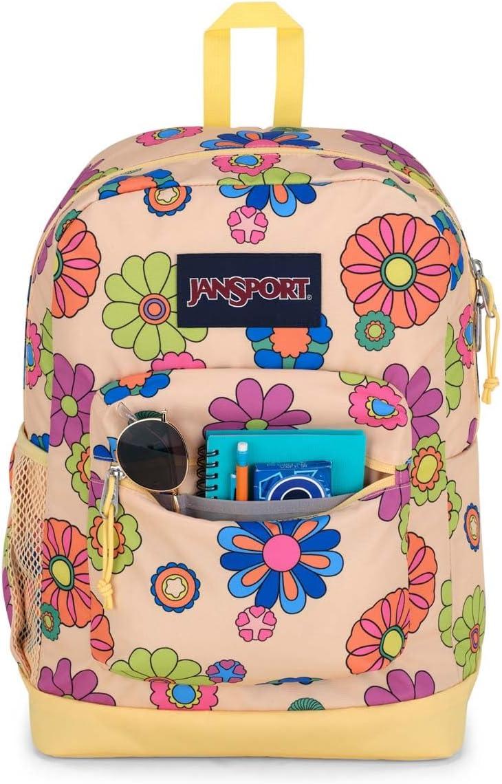 imageJanSport Cross Town Plus Backpack  Large Main Compartment Side Water Bottle Pocket 15Inch Padded Laptop Sleeve  BlackPower to the Flower