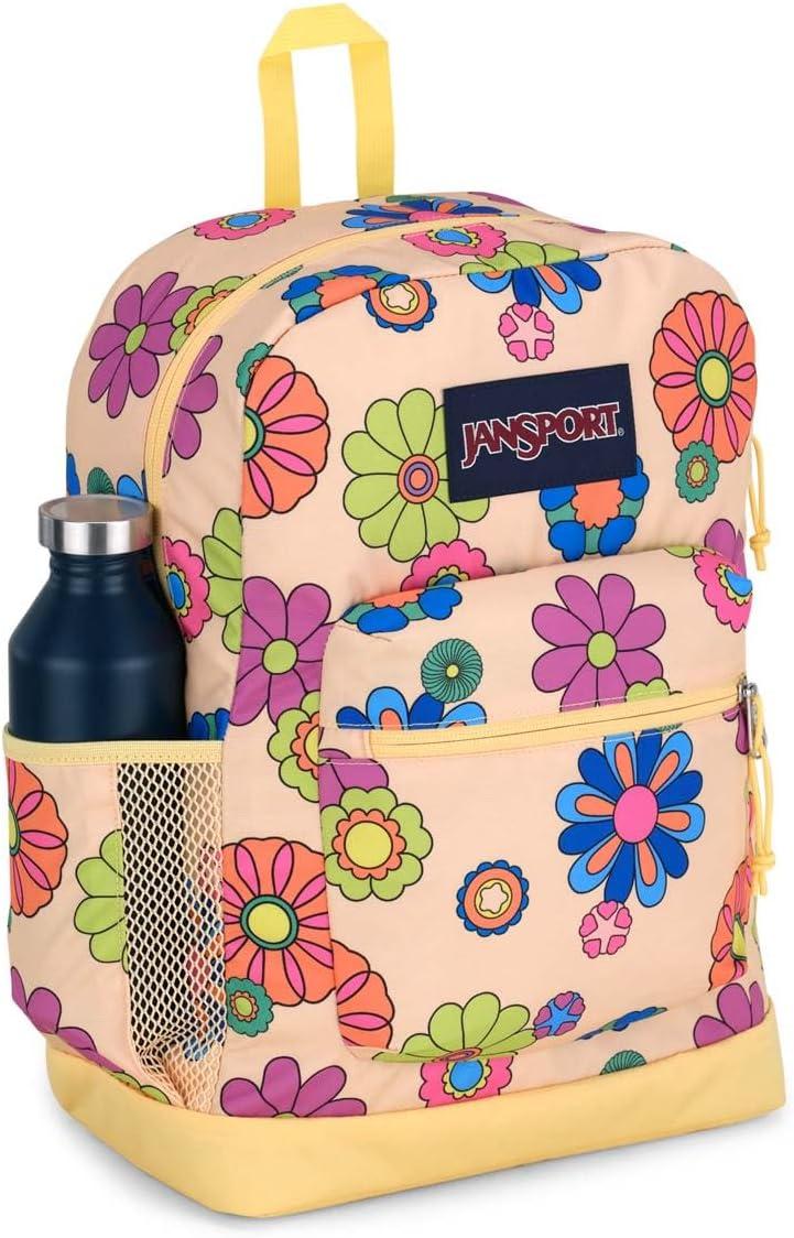 imageJanSport Cross Town Plus Backpack  Large Main Compartment Side Water Bottle Pocket 15Inch Padded Laptop Sleeve  BlackPower to the Flower