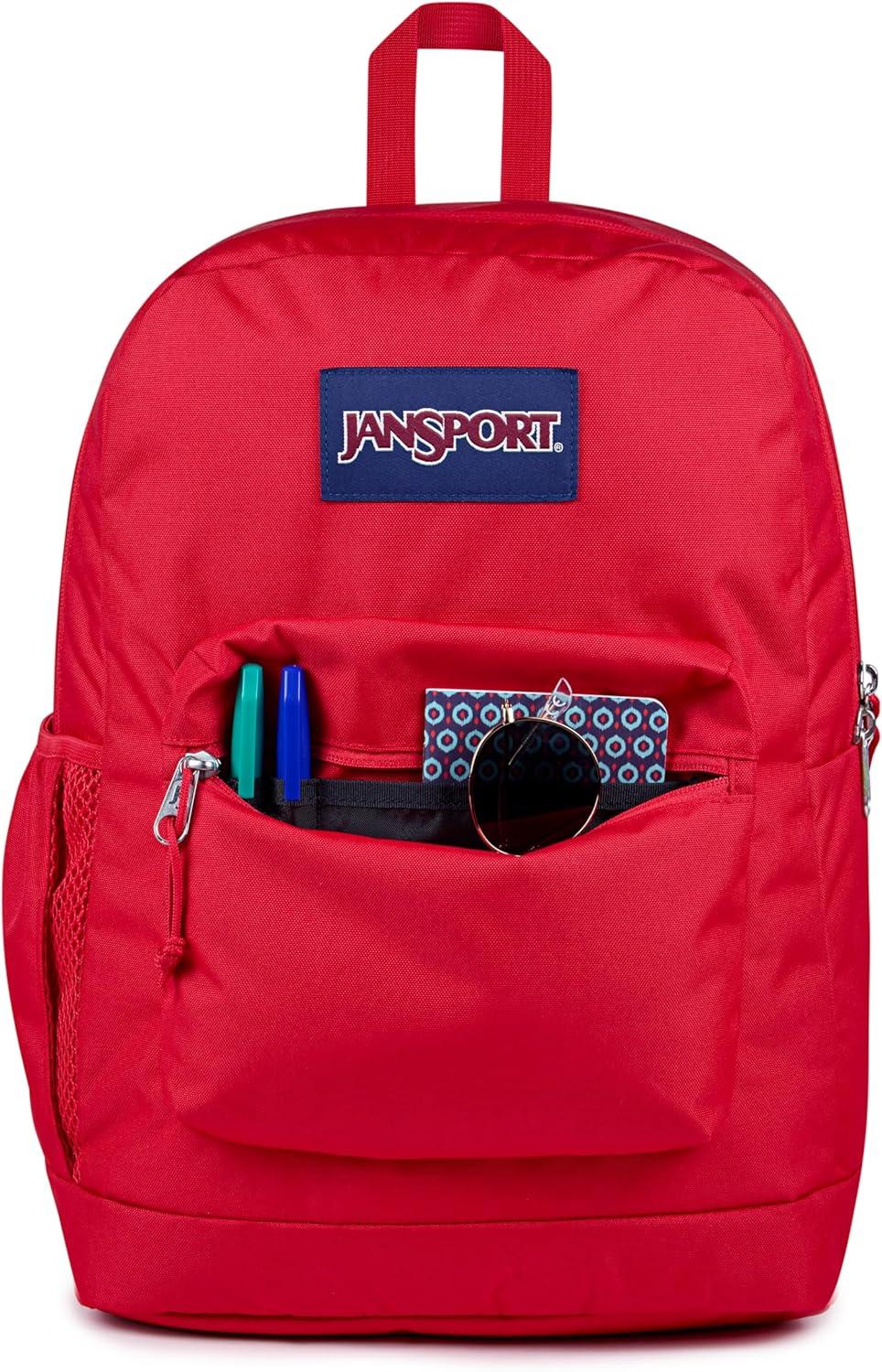 imageJanSport Cross Town Plus Backpack  Large Main Compartment Side Water Bottle Pocket 15Inch Padded Laptop Sleeve  BlackRed Tape