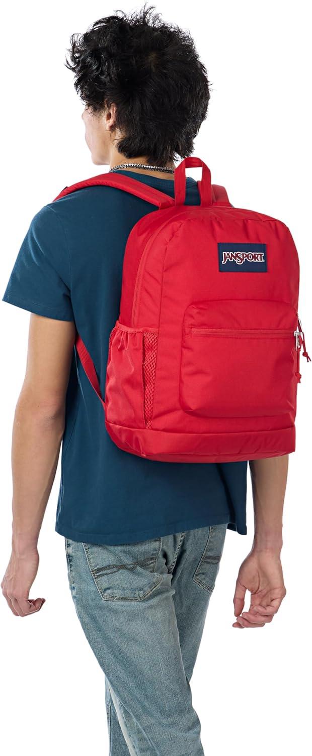 imageJanSport Cross Town Plus Backpack  Large Main Compartment Side Water Bottle Pocket 15Inch Padded Laptop Sleeve  BlackRed Tape