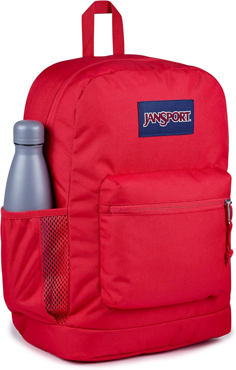 imageJanSport Cross Town Plus Backpack  Large Main Compartment Side Water Bottle Pocket 15Inch Padded Laptop Sleeve  BlackRed Tape