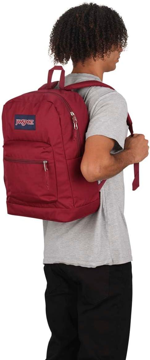 imageJanSport Cross Town Plus Backpack  Large Main Compartment Side Water Bottle Pocket 15Inch Padded Laptop Sleeve  BlackRusset Red