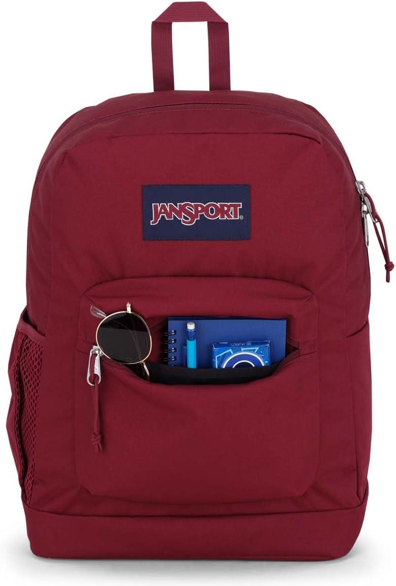 imageJanSport Cross Town Plus Backpack  Large Main Compartment Side Water Bottle Pocket 15Inch Padded Laptop Sleeve  BlackRusset Red