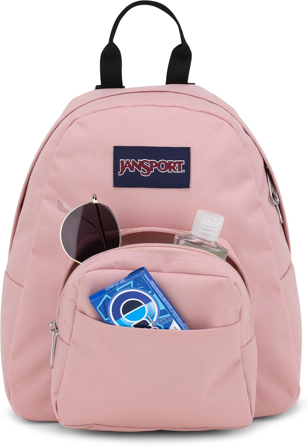 imageJanSport Half Pint Mini Backpack 102 L  Durable Mini Bag Purse with Adjustable Shoulder Straps Single Main Compartment Zippered Stash Pocket BlackMisty Rose