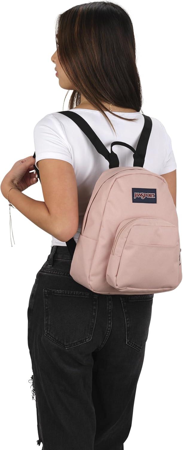 imageJanSport Half Pint Mini Backpack 102 L  Durable Mini Bag Purse with Adjustable Shoulder Straps Single Main Compartment Zippered Stash Pocket BlackMisty Rose