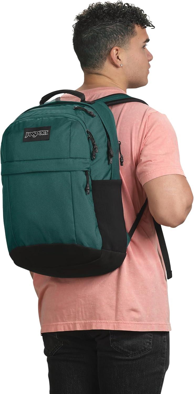 imageJanSport Landings Pack Large Backpack with Soft Back Panel Dual Water Bottle Pockets 15Inch Padded Laptop Compartment BlackDeep Juniper