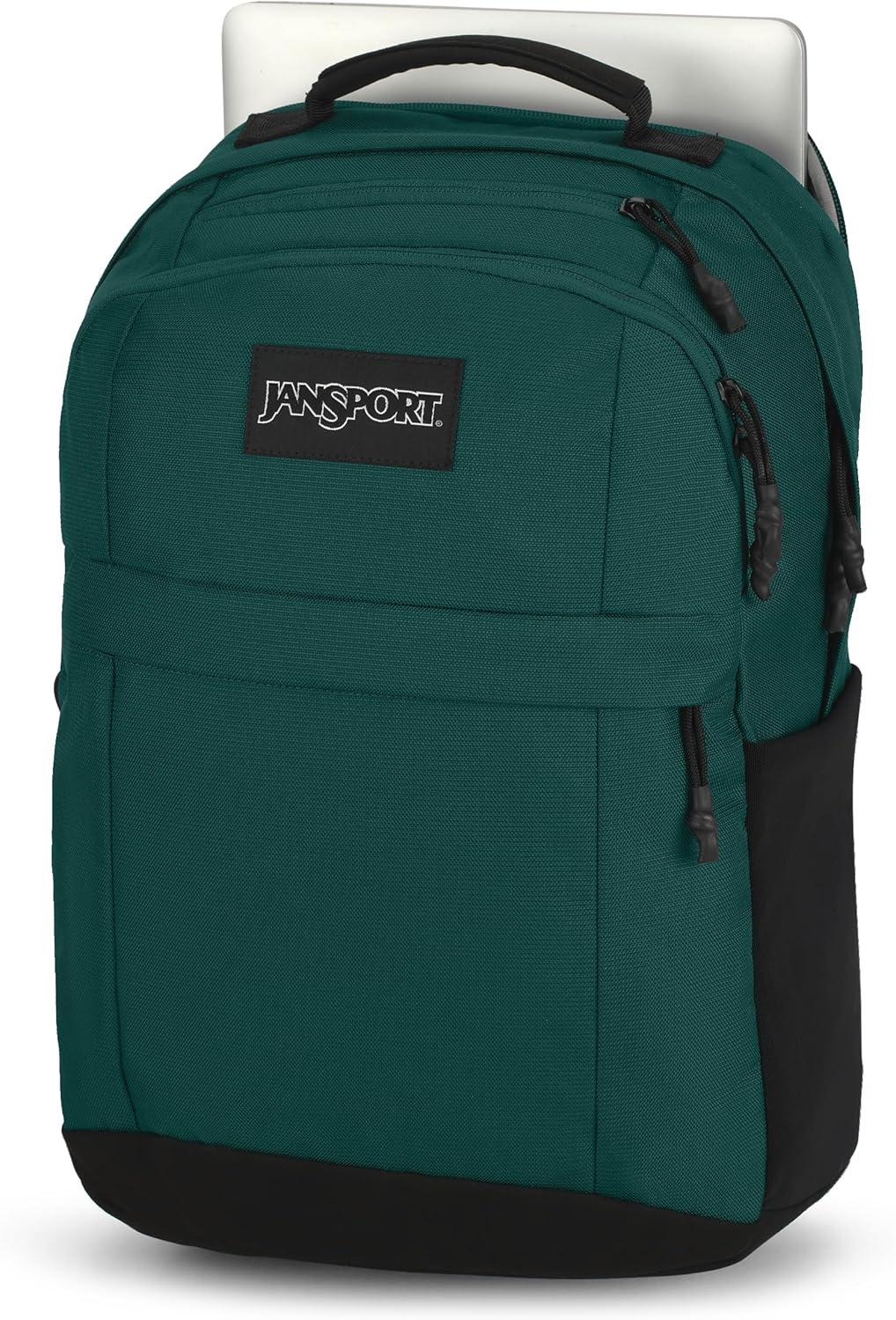 imageJanSport Landings Pack Large Backpack with Soft Back Panel Dual Water Bottle Pockets 15Inch Padded Laptop Compartment BlackDeep Juniper