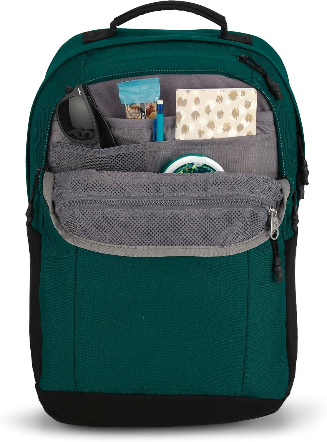 imageJanSport Landings Pack Large Backpack with Soft Back Panel Dual Water Bottle Pockets 15Inch Padded Laptop Compartment BlackDeep Juniper