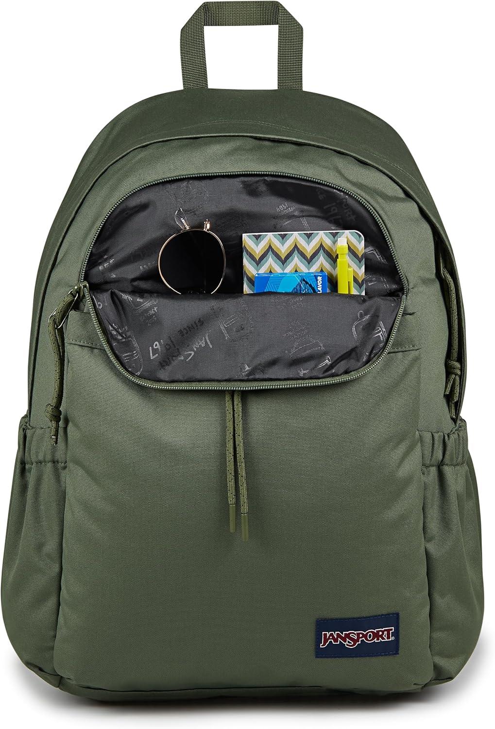 imageJanSport Lounge Pack  Large Main Compartment Dual Water Bottle Pockets Front Drawcord Pocket Padded Laptop Sleeve Oyster MushroomCargo Green