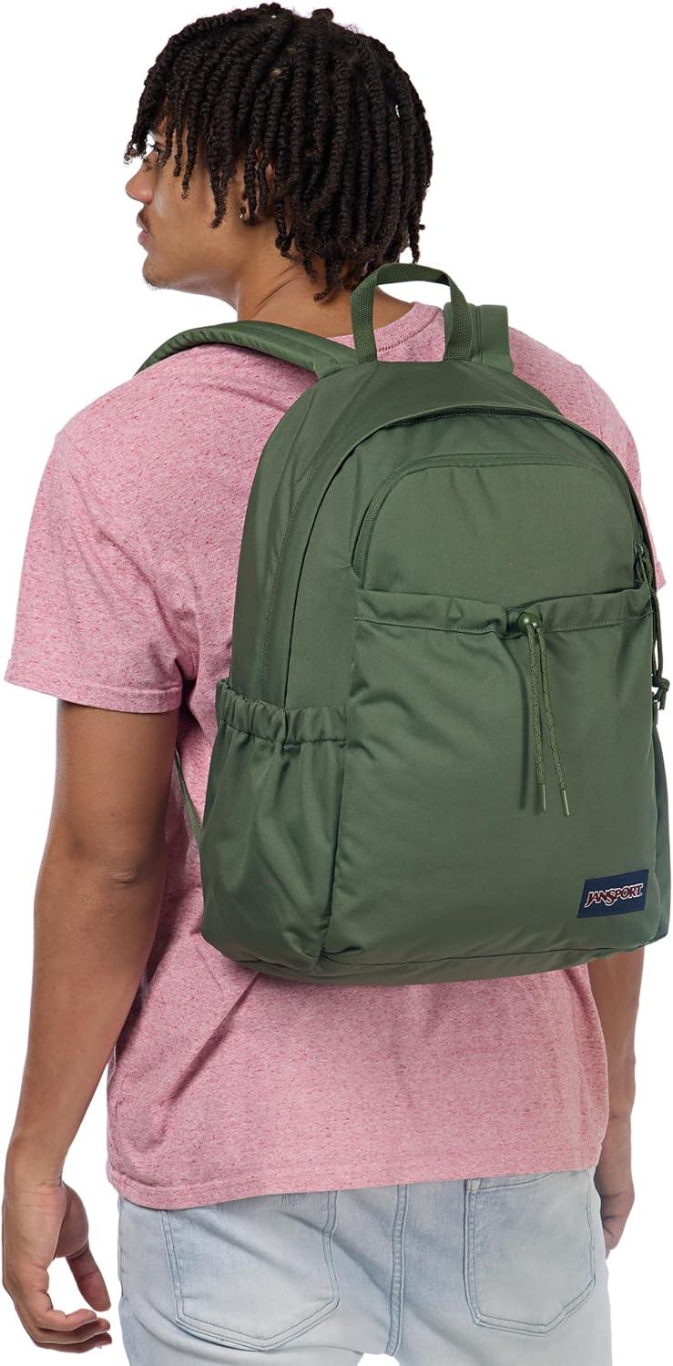 imageJanSport Lounge Pack  Large Main Compartment Dual Water Bottle Pockets Front Drawcord Pocket Padded Laptop Sleeve Oyster MushroomCargo Green