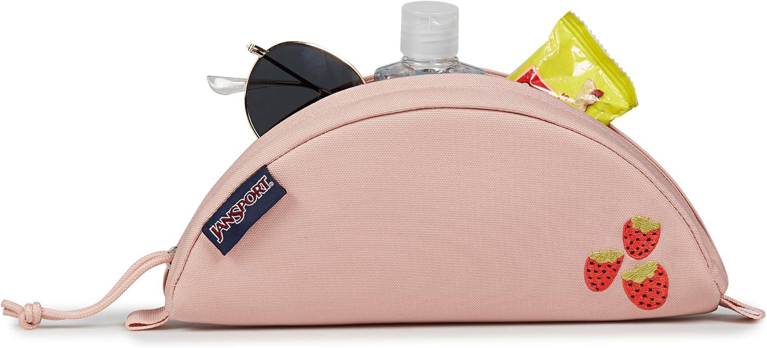 imageJanSport Luna Blue Compact Minimalist Semicircular PouchStrawberry Embroidery