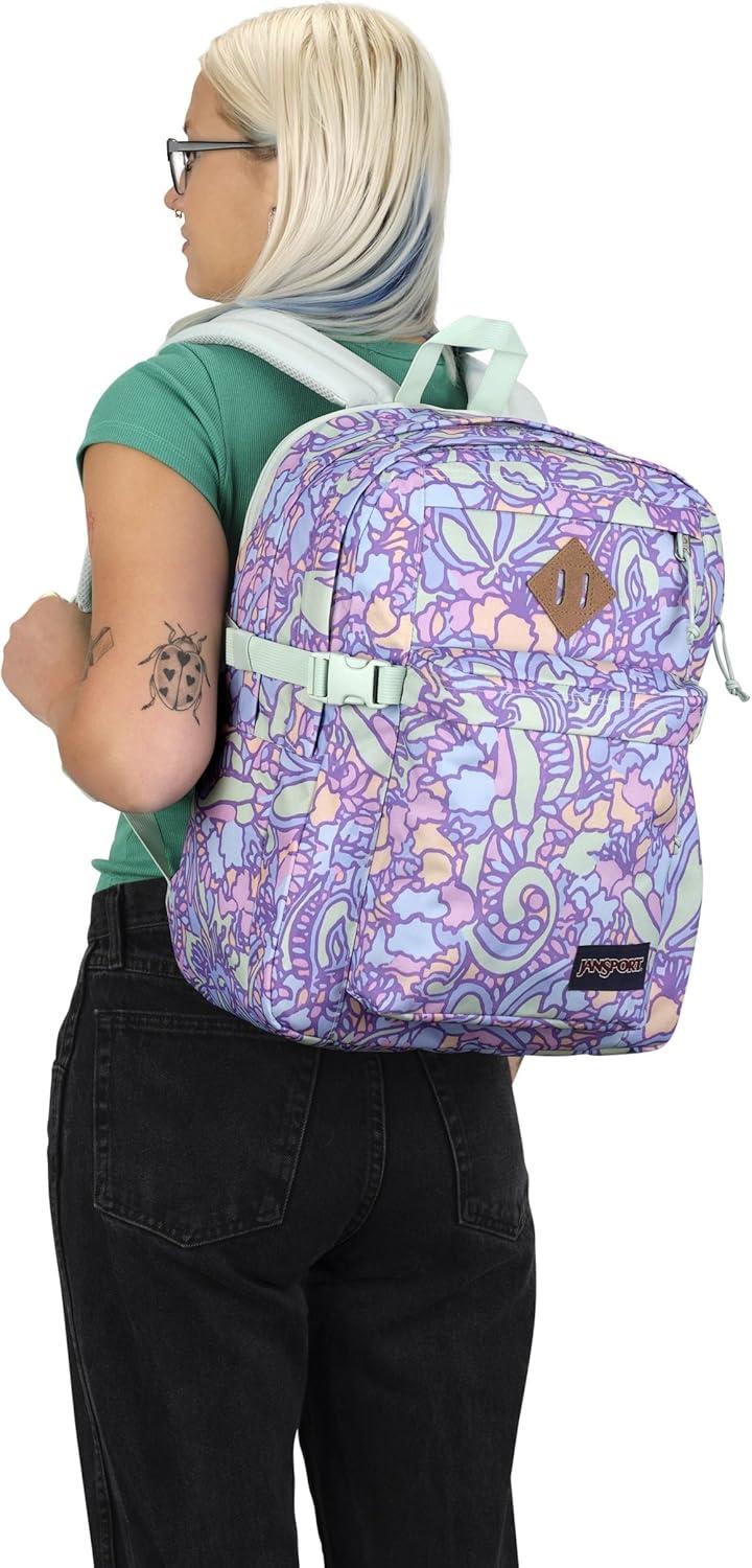imageJanSport Main Campus Backpack  Travel or Work backpack w 15Inch Laptop Sleeve and Dual Water Bottle Pockets Graphite GreyFluid Floral Pastel Lilac