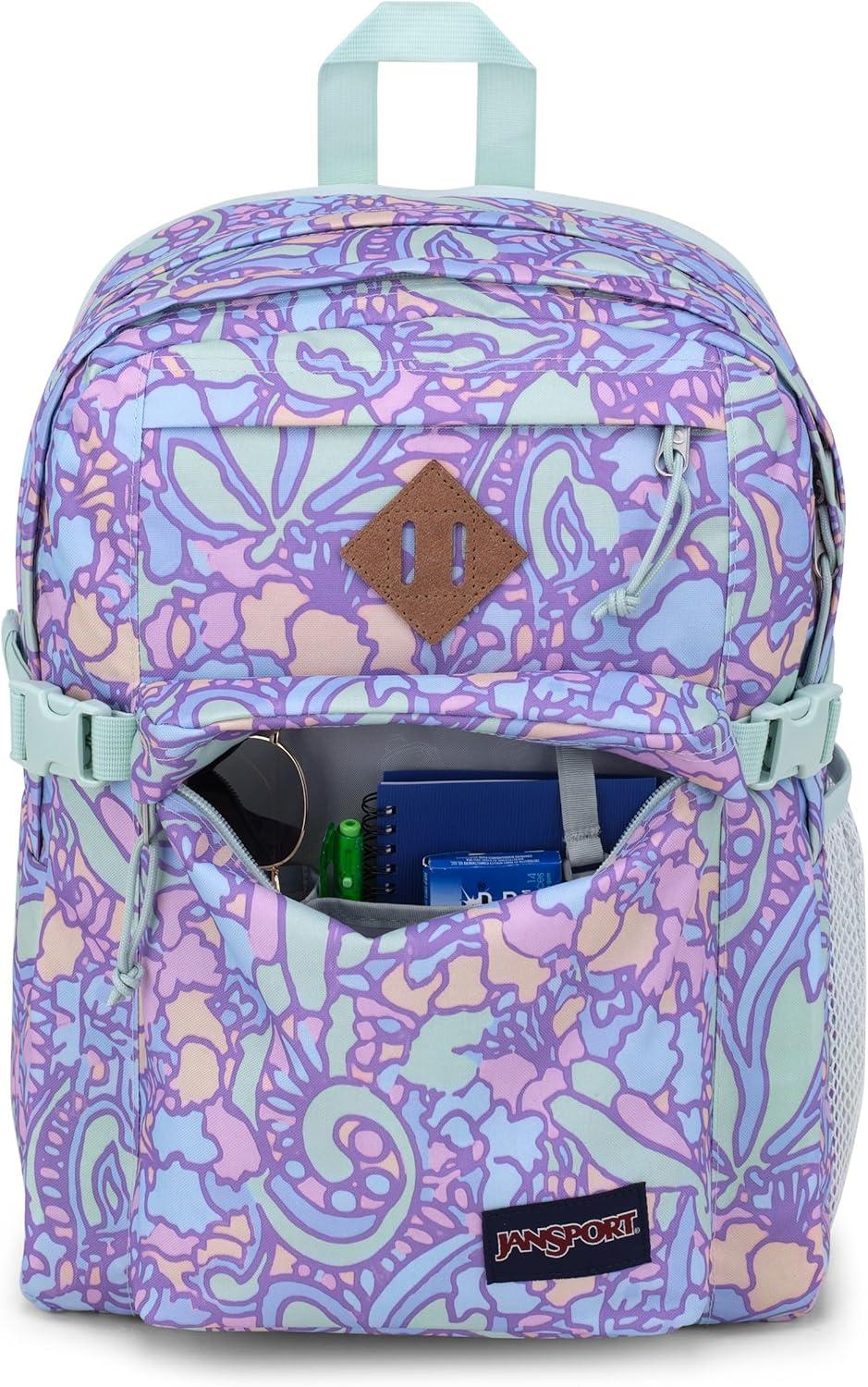 imageJanSport Main Campus Backpack  Travel or Work backpack w 15Inch Laptop Sleeve and Dual Water Bottle Pockets Graphite GreyFluid Floral Pastel Lilac