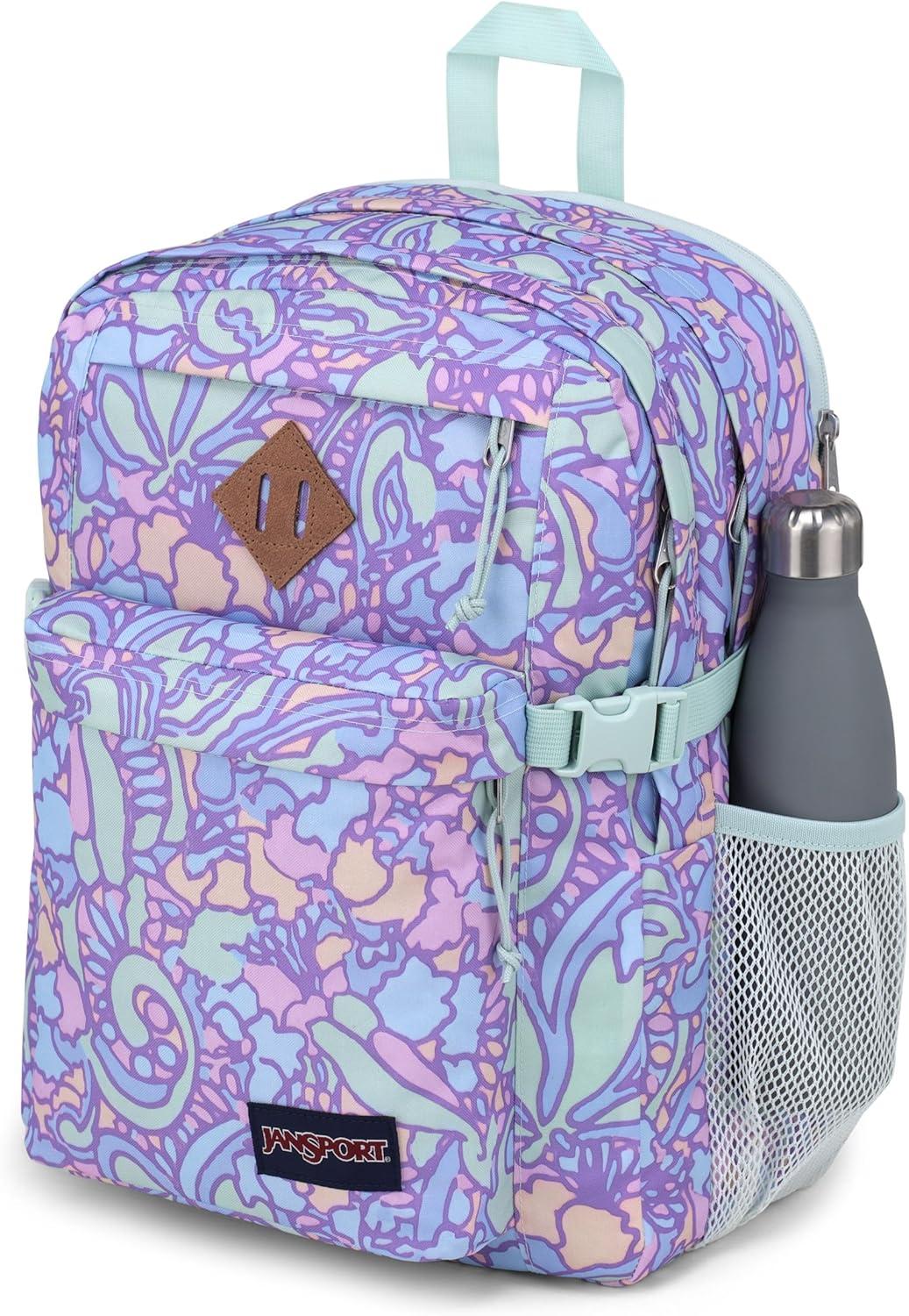 imageJanSport Main Campus Backpack  Travel or Work backpack w 15Inch Laptop Sleeve and Dual Water Bottle Pockets Graphite GreyFluid Floral Pastel Lilac