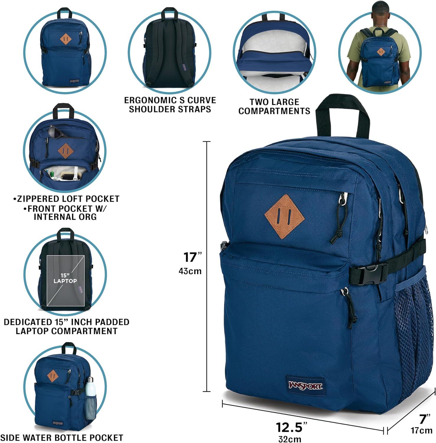 imageJanSport Main Campus Backpack  Travel or Work backpack w 15Inch Laptop Sleeve and Dual Water Bottle Pockets Graphite GreyMisty Rose