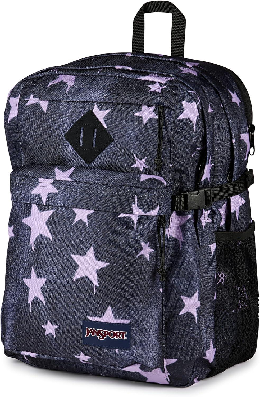 imageJanSport Main Campus Backpack  Travel or Work backpack w 15Inch Laptop Sleeve and Dual Water Bottle Pockets Graphite GreySprayed Stars Pastel Lilac