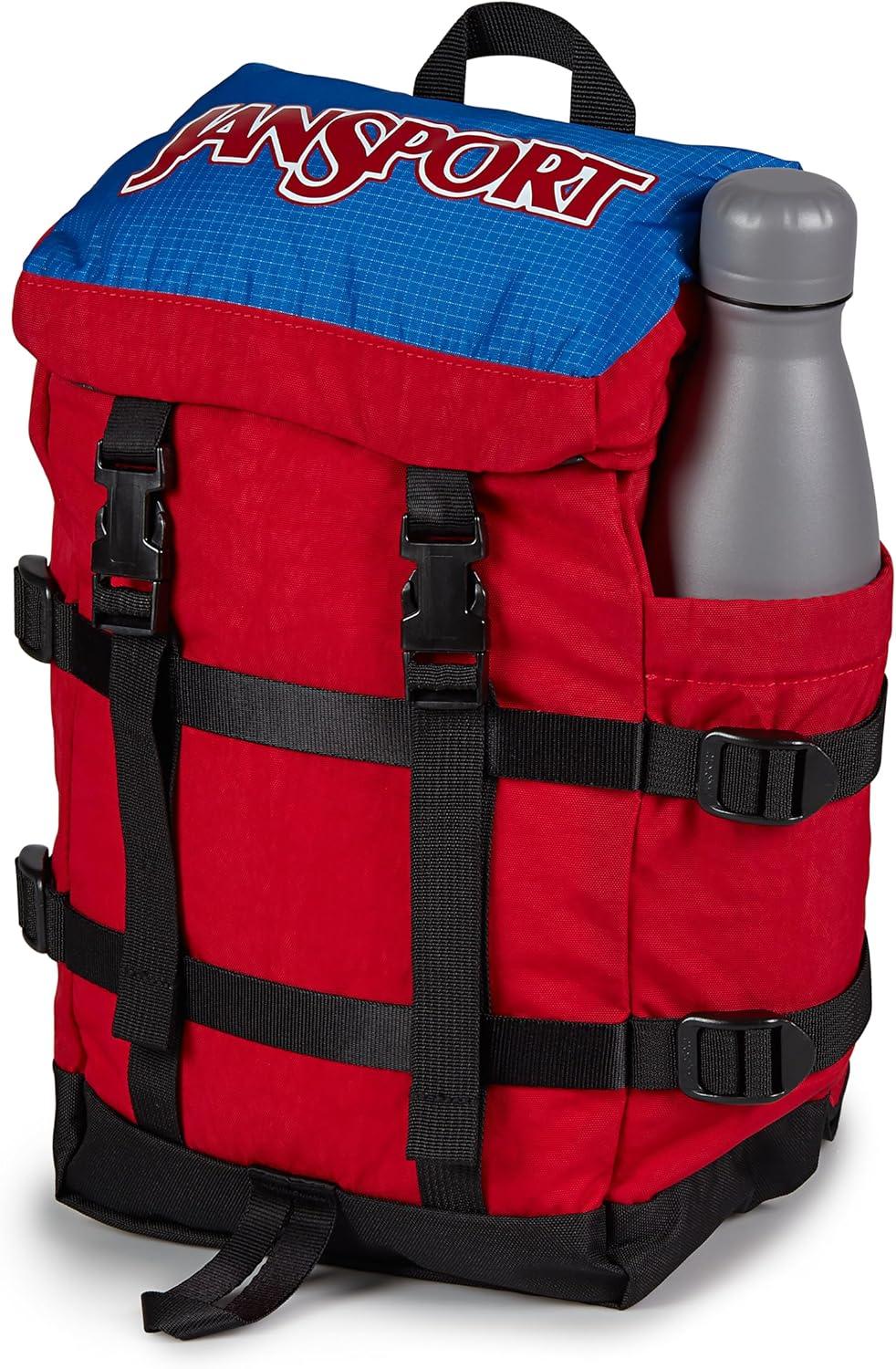 imageJanSport Mini Skip Pack Compact Backpack with Main Compartment Side Water Bottle Pocket and Zippered Accessory Pocket Jelly KellyRed Tape