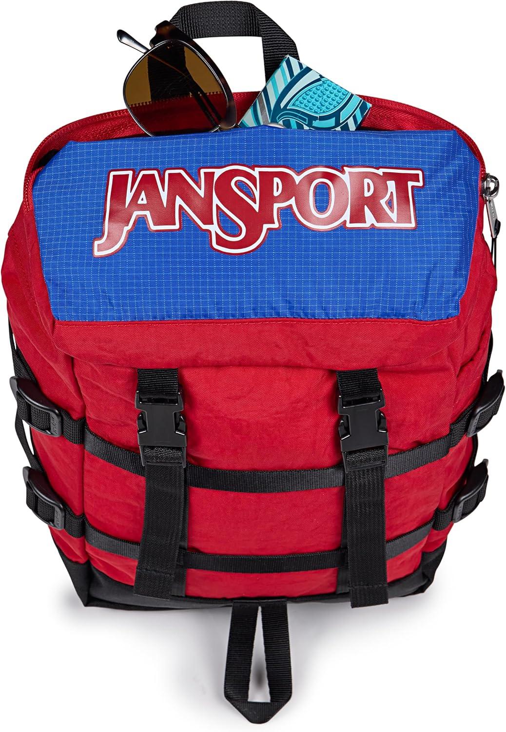 imageJanSport Mini Skip Pack Compact Backpack with Main Compartment Side Water Bottle Pocket and Zippered Accessory Pocket Jelly KellyRed Tape