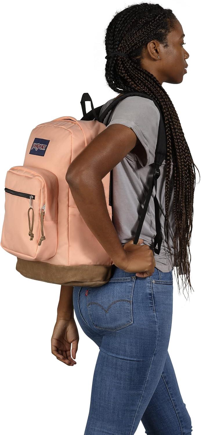 imageJanSport Right Pack Backpack  Durable Daypack with Padded 15quot Laptop Sleeve Spacious Main Compartment ampamp Integrated Water Bottle Pocket  BlackPeach Neon