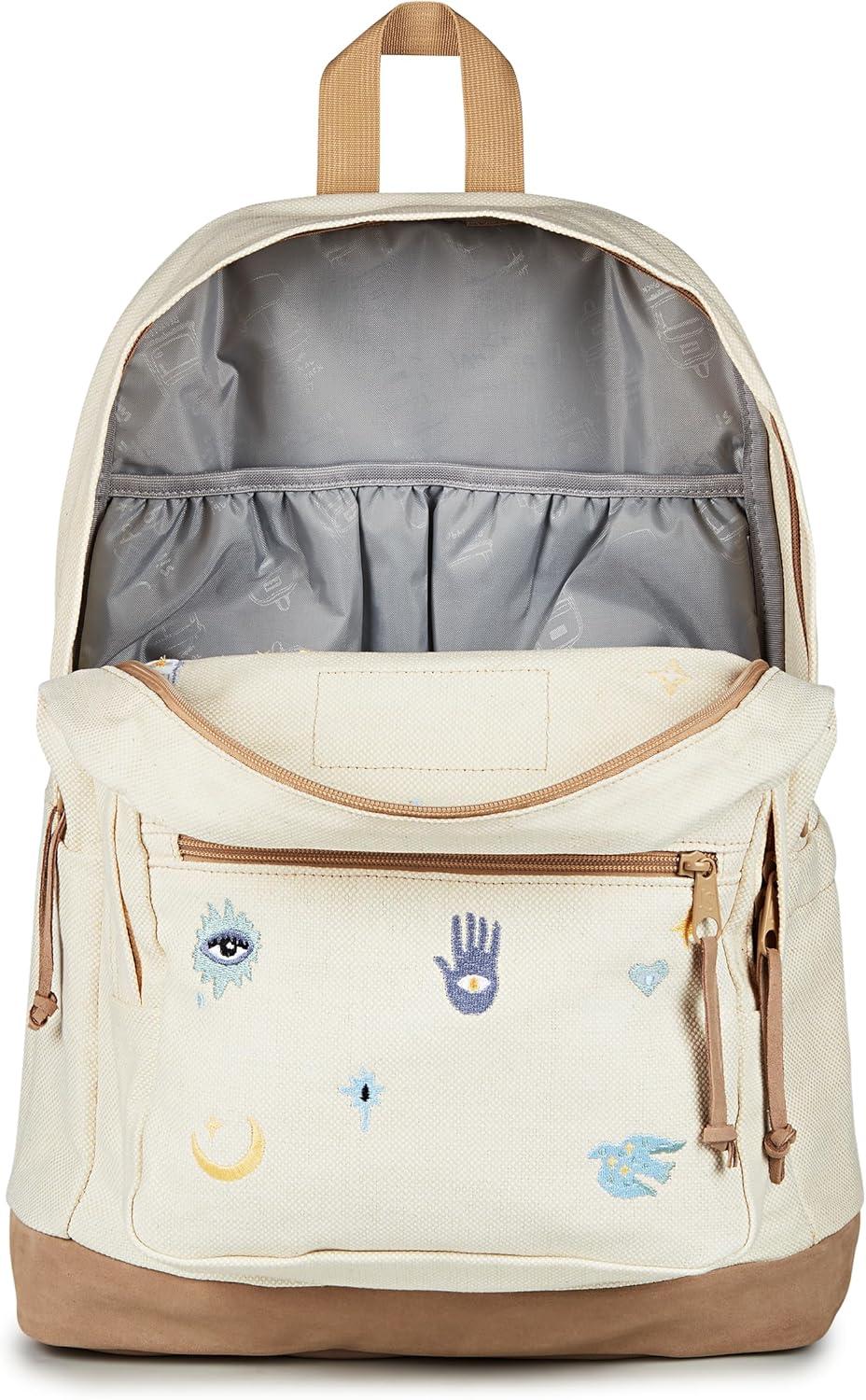 imageJanSport Right Pack Expressions Backpack Main Compartment 15inch Padded Laptop Compartment Side Water Bottle Pocket Utility Pocket with Zippered Rain Flap Discharge Denim StarSurreal Mirage Embroidery