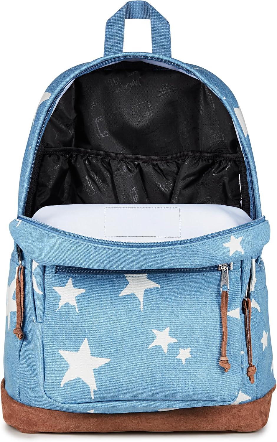 imageJanSport Right Pack Expressions Backpack Main Compartment 15inch Padded Laptop Compartment Side Water Bottle Pocket Utility Pocket with Zippered Rain Flap Discharge Denim StarDischarge Denim Star