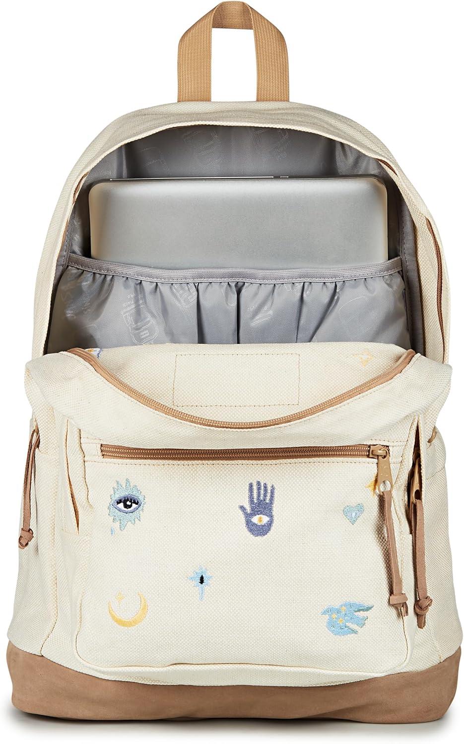 imageJanSport Right Pack Expressions Backpack Main Compartment 15inch Padded Laptop Compartment Side Water Bottle Pocket Utility Pocket with Zippered Rain Flap Discharge Denim StarSurreal Mirage Embroidery